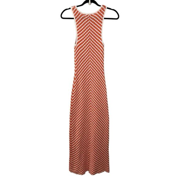 House of Harlow 1960 Knit Maxi Dress Sleeveless Orange White Chevron Sz XS - Picture 2 of 5
